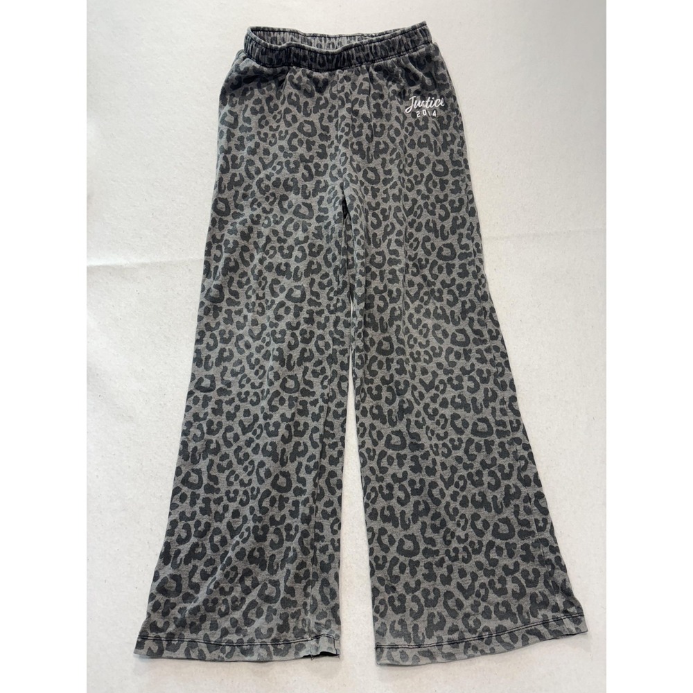 Justice Sweatpants Girls XL Gray Leopard Print Fleece Elastic Waist Lounge